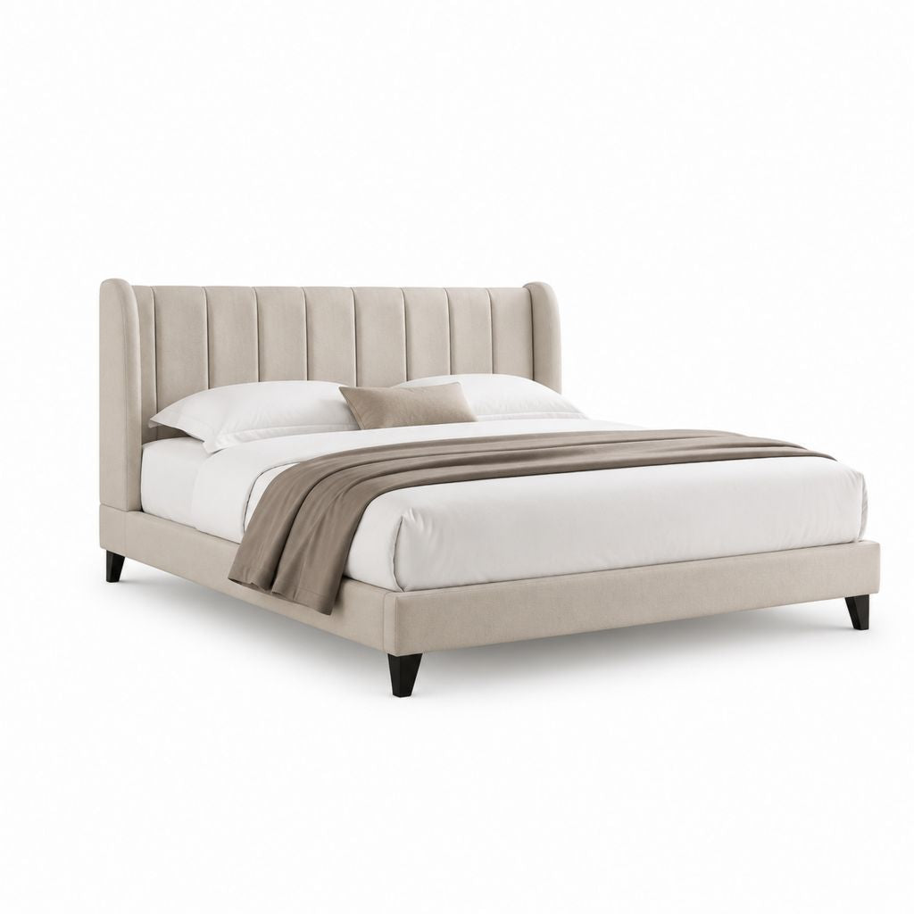 Letto matrimoniale imbottito beige in poliestere 160 x 200 cm