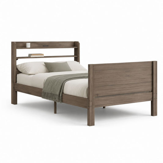 Letto matrimoniale con testiera libreria marrone noce in pannello truciolare 160 x 200 cm