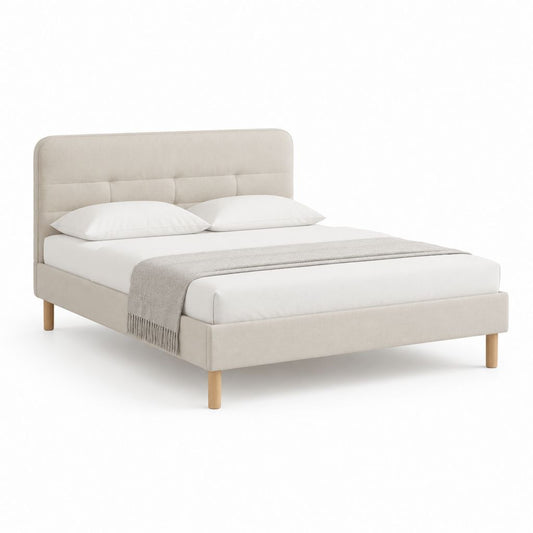 Letto matrimoniale imbottito beige in poliestere rettangolare 160 x 200 cm