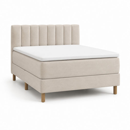 Letto matrimoniale imbottito beige in poliestere con materasso 160 x 200 cm