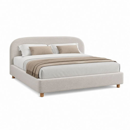 Letto matrimoniale imbottito beige in poliestere rettangolare 160 x 200 cm