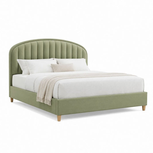 Letto matrimoniale ad arco con testiera imbottita verde in poliestere 160 x 200 cm