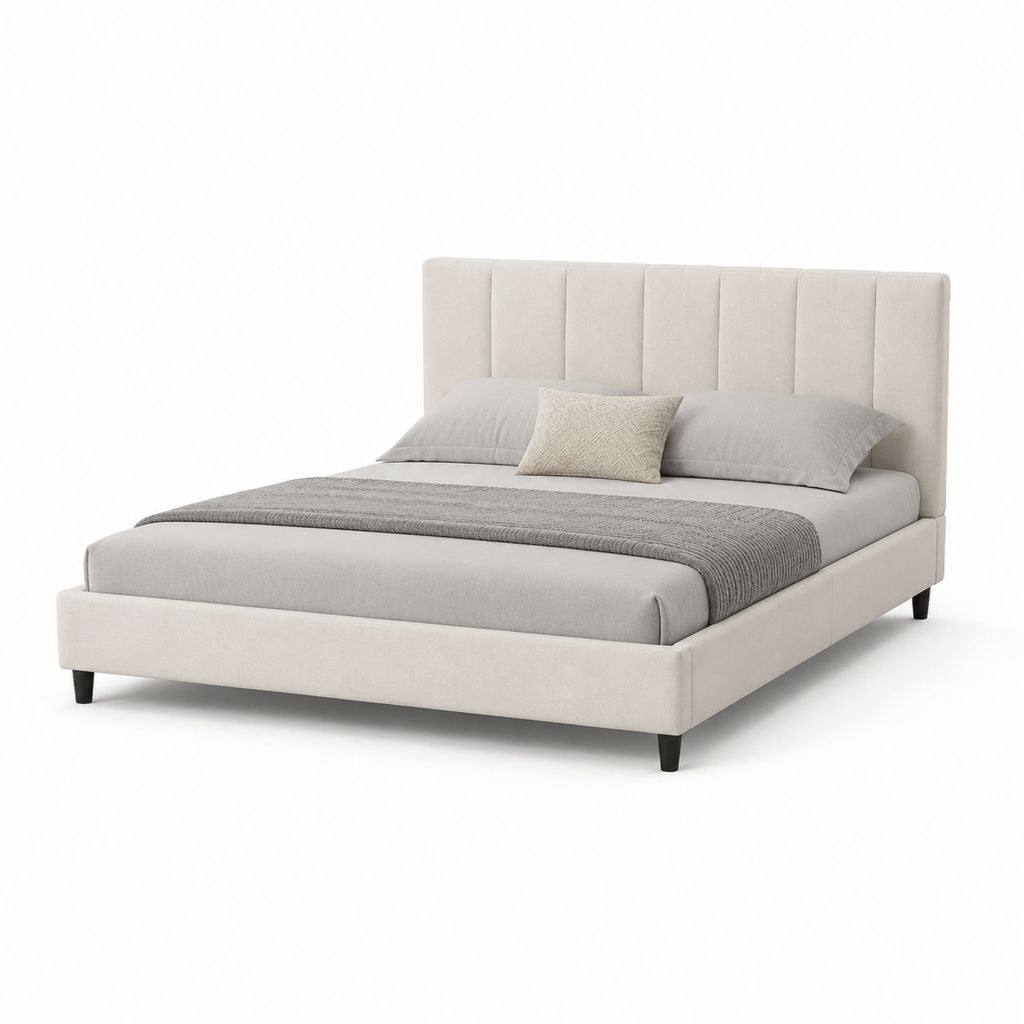 Letto matrimoniale imbottito beige in poliestere rettangolare 160 x 200 cm
