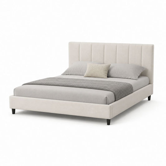 Letto matrimoniale imbottito beige in poliestere rettangolare 160 x 200 cm
