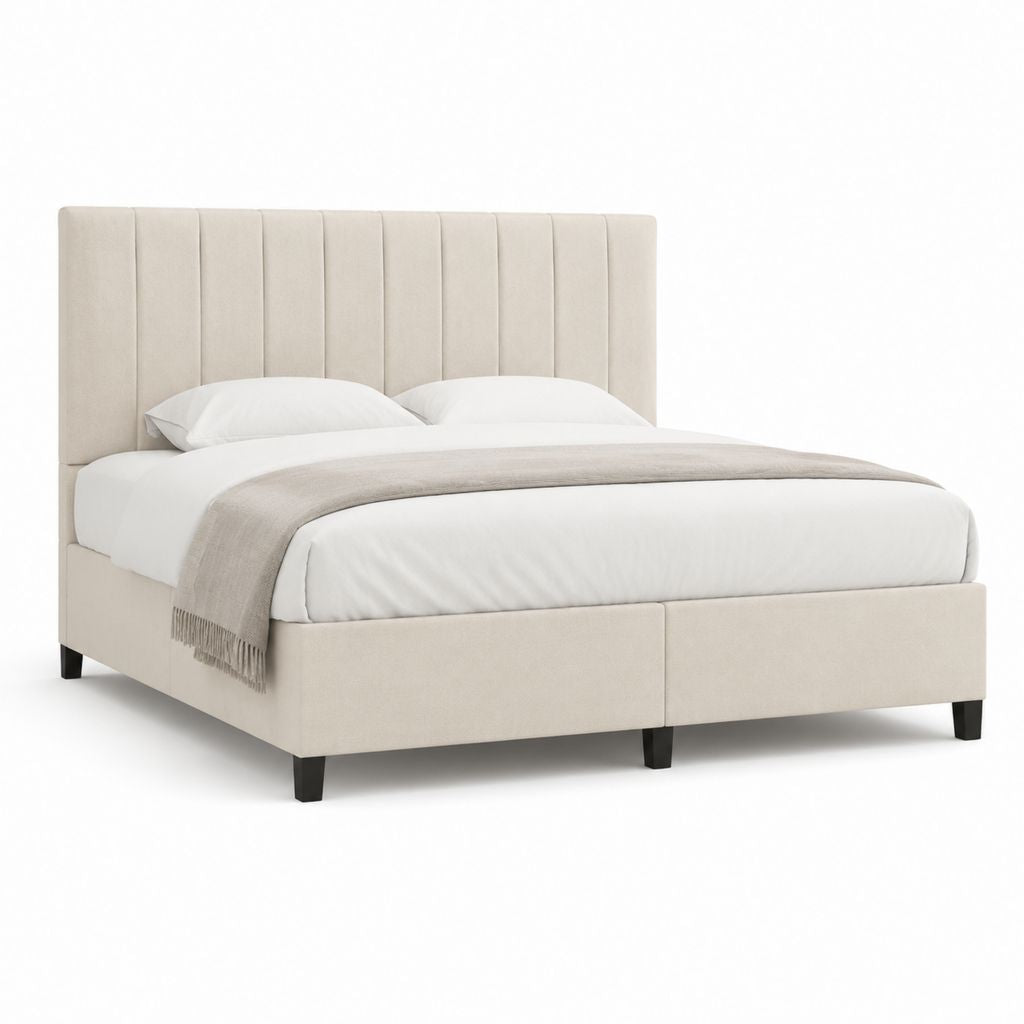 Letto matrimoniale imbottito beige in poliestere rettangolare 160 x 200 cm