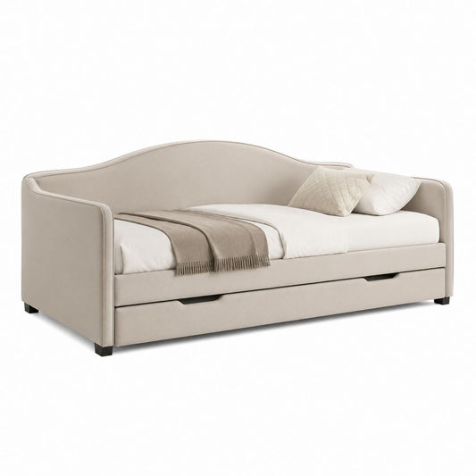 Letto singolo con cassetti estraibili beige in poliestere 90 x 200 cm