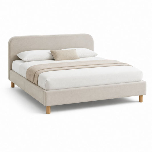 Letto matrimoniale imbottito beige in poliestere con testiera arrotondata 160 x 200 cm