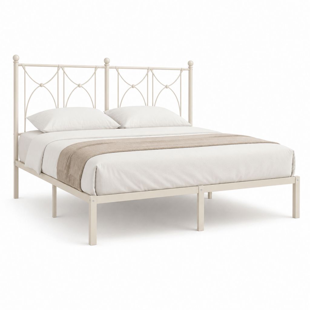 Letto matrimoniale in acciaio crema con struttura 160 x 200 cm