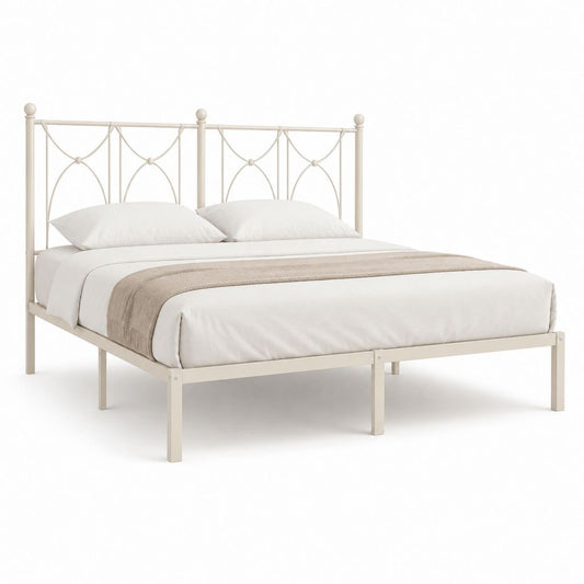 Letto matrimoniale in acciaio crema con struttura 160 x 200 cm