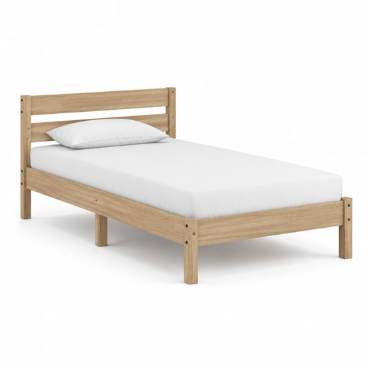 Letto singolo in pino massello naturale rettangolare per materasso 90 x 190 cm 200 x 98 x 80 cm