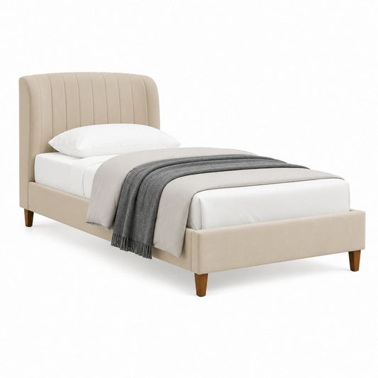Letto singolo imbottito beige in poliestere 90 x 190 cm con testiera alta