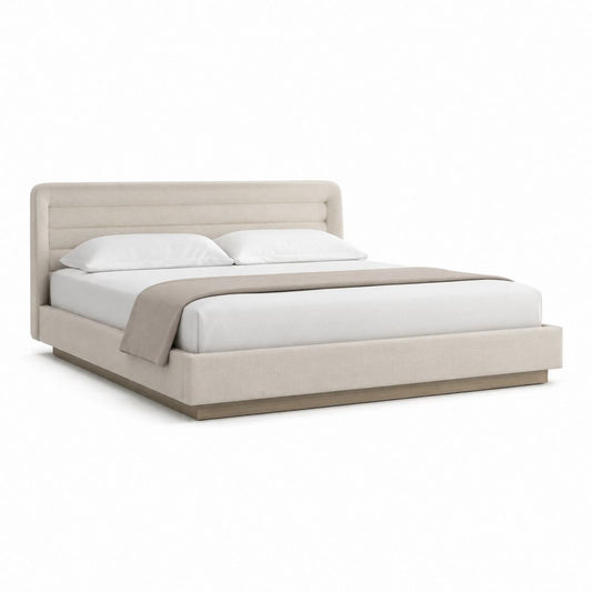 Letto matrimoniale imbottito beige in poliestere 175 x 220 x 110 cm