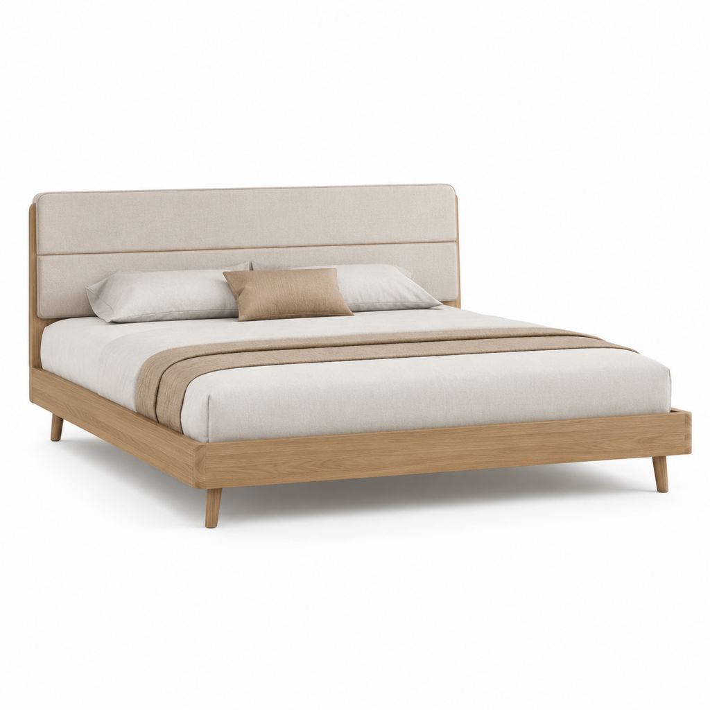 Letto matrimoniale beige in rovere e poliestere rettangolare per materasso 160 x 200 cm
