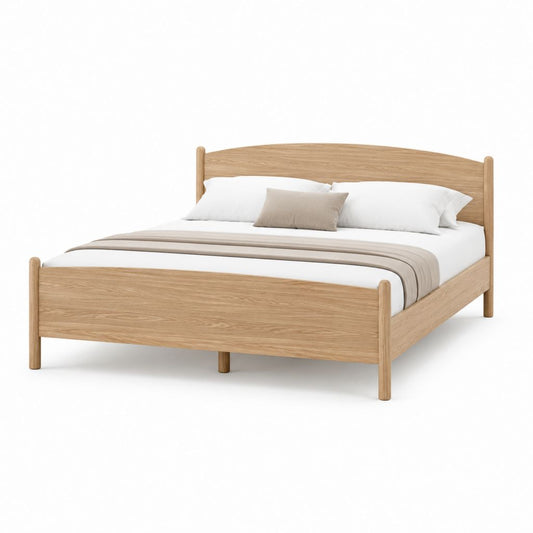 Letto matrimoniale con struttura in rovere massello naturale e testiera curva 160 x 200 cm