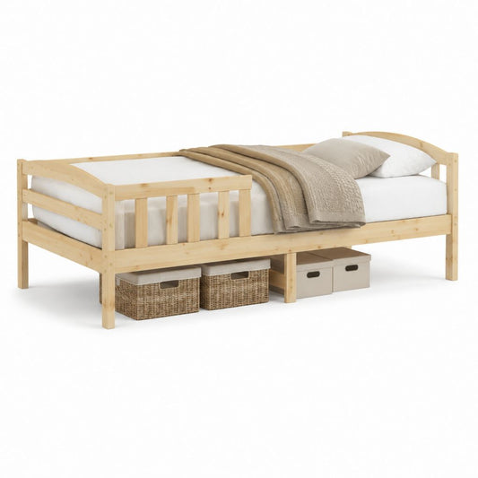 Letto singolo con sponde rettangolare in pino massello naturale 90 x 200 cm