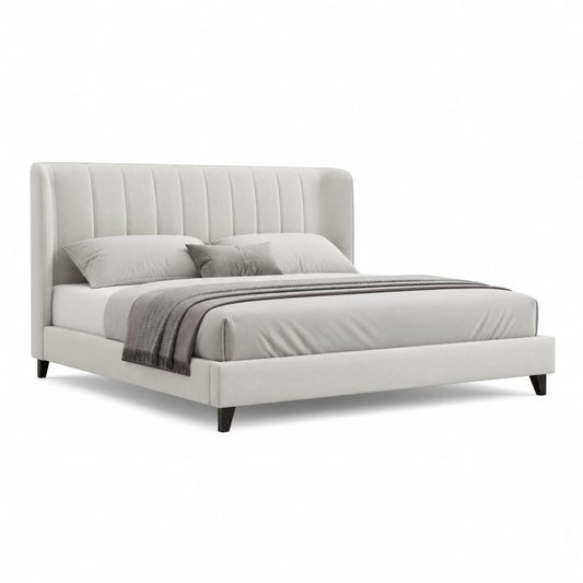 Letto matrimoniale imbottito grigio chiaro in poliestere 160 x 200 cm