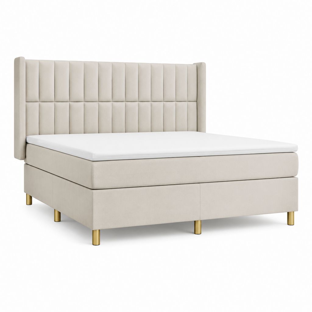 Letto matrimoniale imbottito beige in poliestere con testiera alta 180 x 200 cm