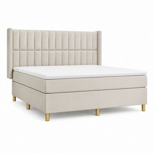 Letto matrimoniale imbottito beige in poliestere con testiera alta 180 x 200 cm
