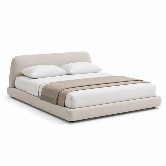 Letto matrimoniale imbottito beige in poliestere con testiera arrotondata per materasso 160 x 200 cm