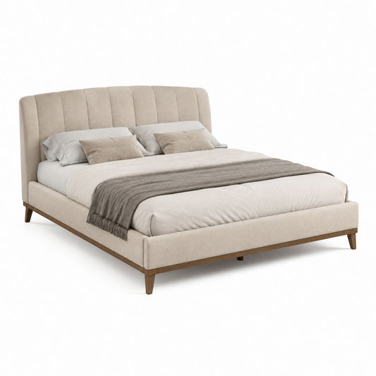 Letto matrimoniale imbottito beige in poliestere con testiera arrotondata per materasso 160 x 200 cm 172 x 214 x 110 cm