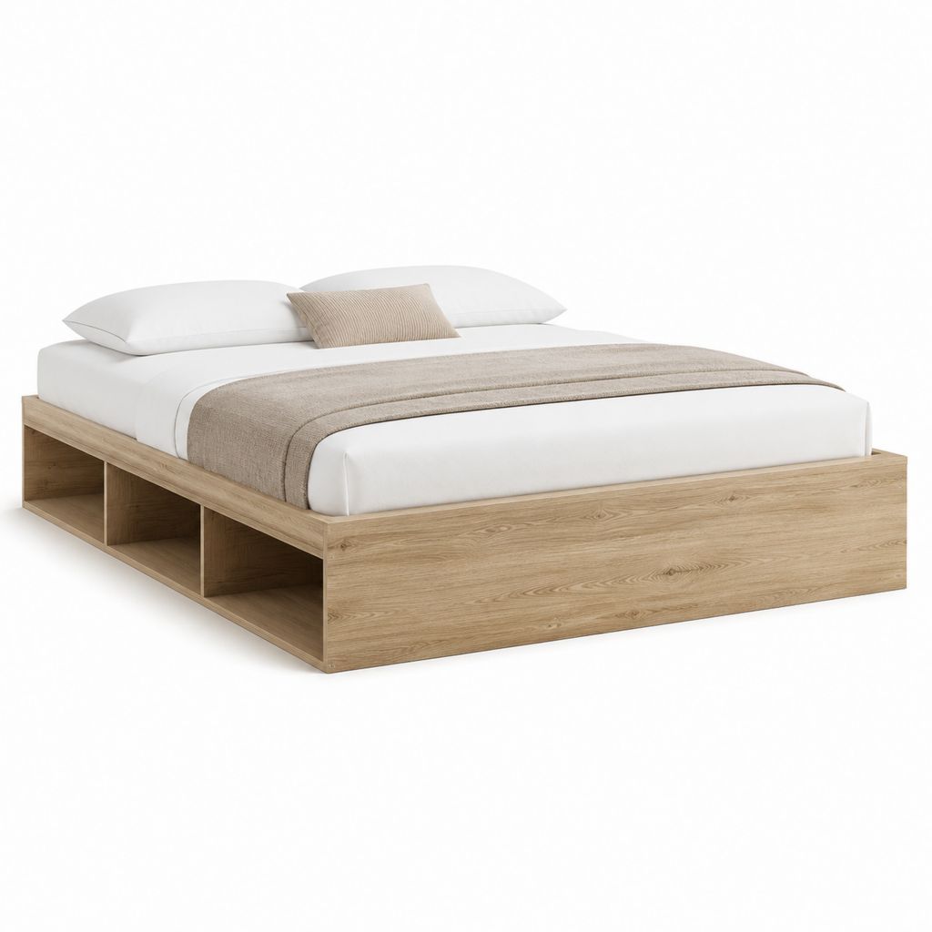 Letto matrimoniale con vani laterali rovere chiaro MDF rettangolare per materasso 160 x 200 cm 170 x 210 x 35 cm