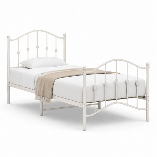 Letto singolo in acciaio bianco con testiera e pediera arcuate per materasso 90 x 190 cm dimensioni 198 x 96 x 95 cm