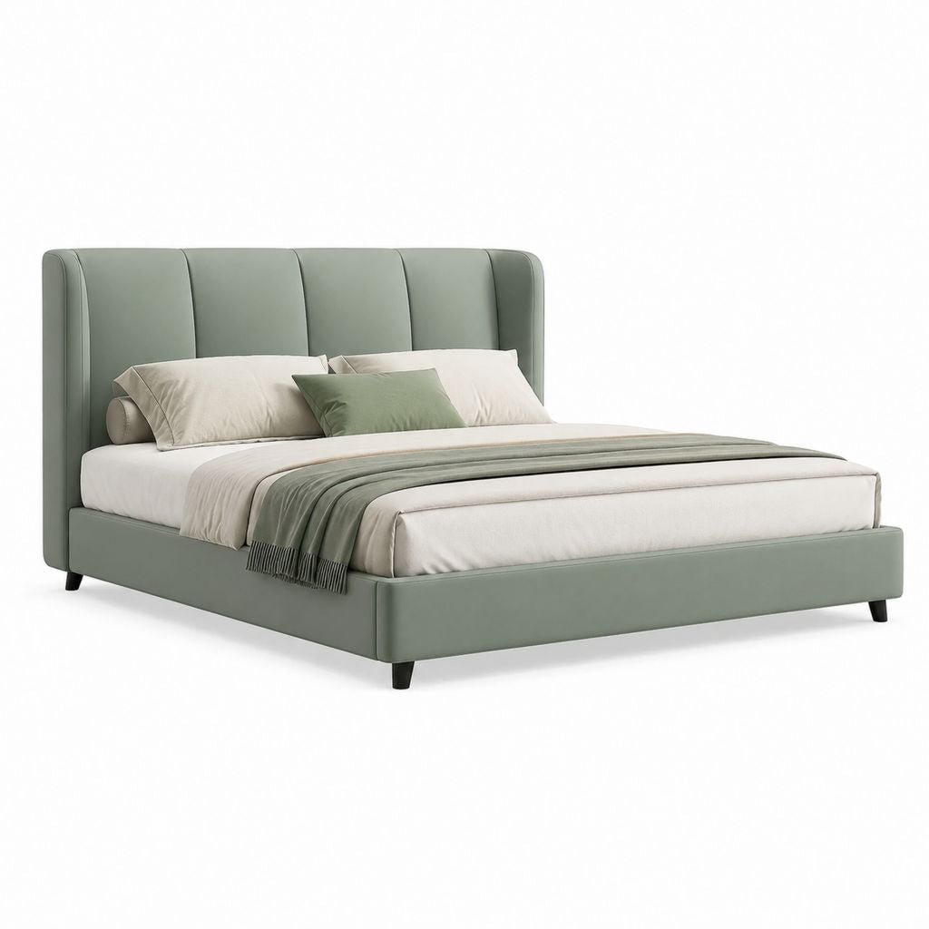 Letto matrimoniale imbottito rettangolare verde salvia in similpelle PU 160 x 200 cm