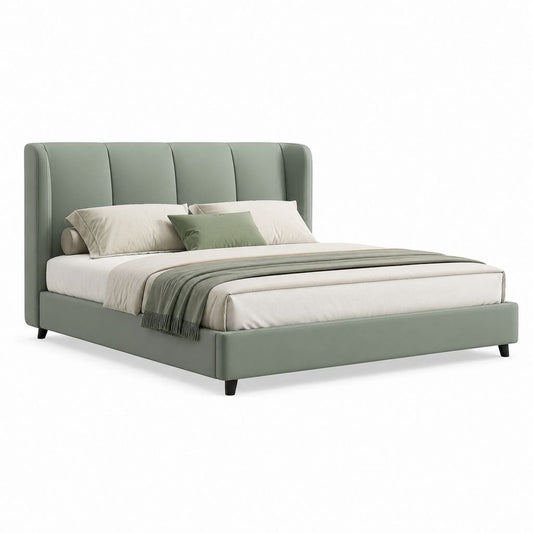 Letto matrimoniale imbottito rettangolare verde salvia in similpelle PU 160 x 200 cm