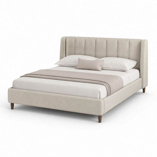Letto matrimoniale imbottito beige in poliestere rettangolare per materasso 160 x 200 cm