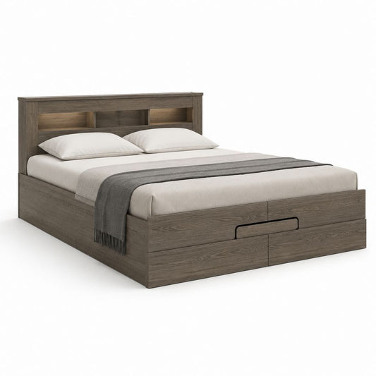 Letto matrimoniale con contenitore grigio rovere in MDF 170 x 215 x 110 cm