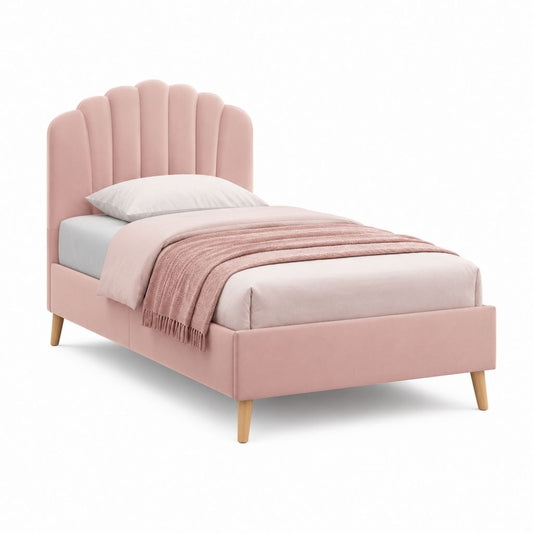 Letto singolo imbottito rosa in poliestere effetto velluto 90 x 200 cm