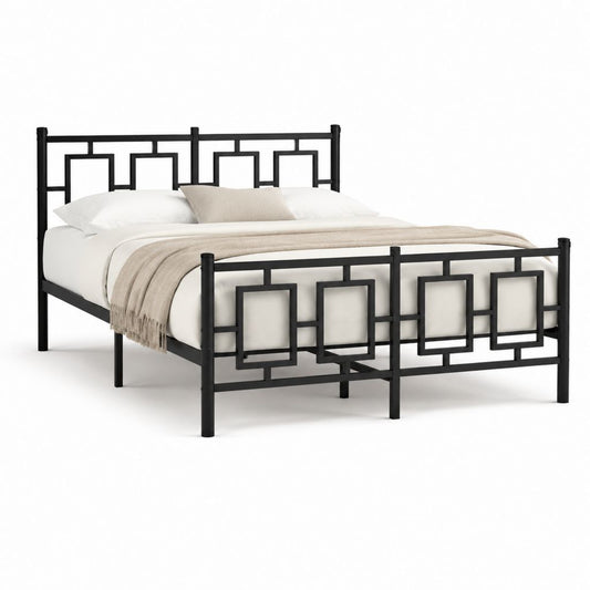 Letto matrimoniale in acciaio nero con struttura a barre geometriche per materasso 160 x 200 cm