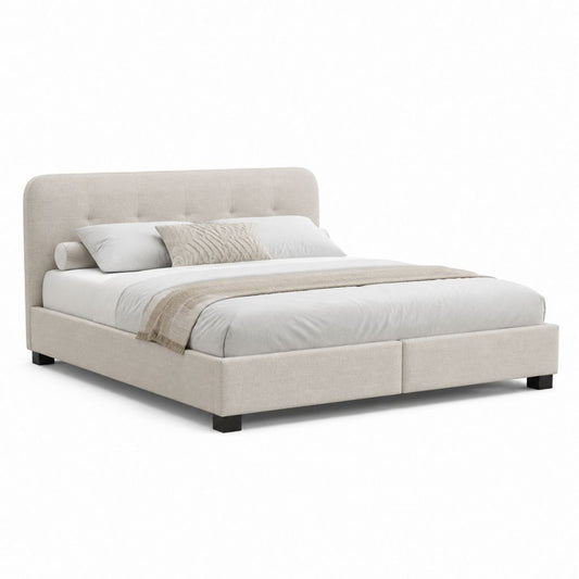 Letto matrimoniale imbottito beige in poliestere 180 x 200 cm con testiera rettangolare