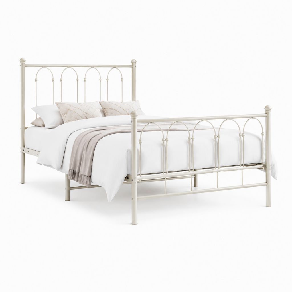 Letto matrimoniale in acciaio avorio con testiera e pediera ad archi 160 x 200 cm