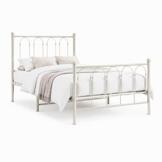 Letto matrimoniale in acciaio avorio con testiera e pediera ad archi 160 x 200 cm