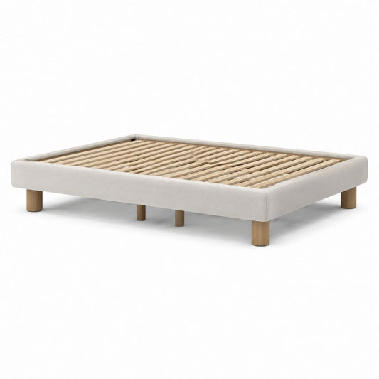Struttura letto matrimoniale 160 x 200 cm beige in poliestere con rete a doghe e piedi in legno massello