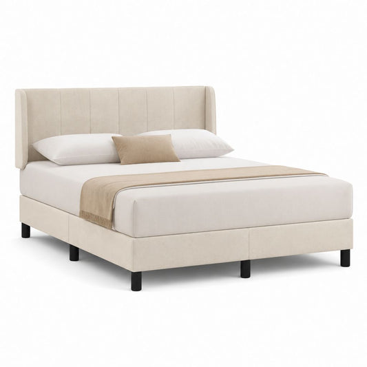 Letto matrimoniale imbottito beige in poliestere 160 x 200 cm