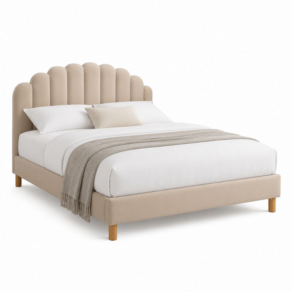 Letto matrimoniale imbottito beige in poliestere con testiera sagomata 160 x 200 cm 172 x 215 x 125 cm