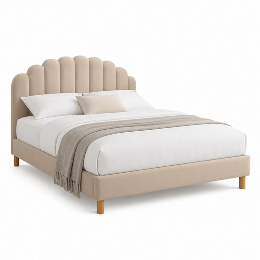 Letto matrimoniale imbottito beige in poliestere con testiera sagomata 160 x 200 cm 172 x 215 x 125 cm