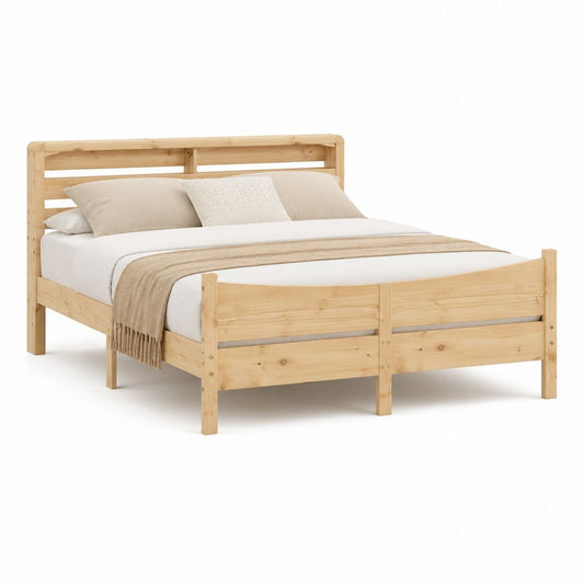 Letto matrimoniale rettangolare in pino massello naturale 160 x 200 cm
